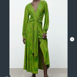 Zara Green Long Sleeve Twist-Front Maxi Dress